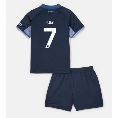 Otroški Nogometni dresi Tottenham Hotspur Son Heung-min #7 Gostujoči 2023-24 Kratek Rokav (+ Kratke hlače)